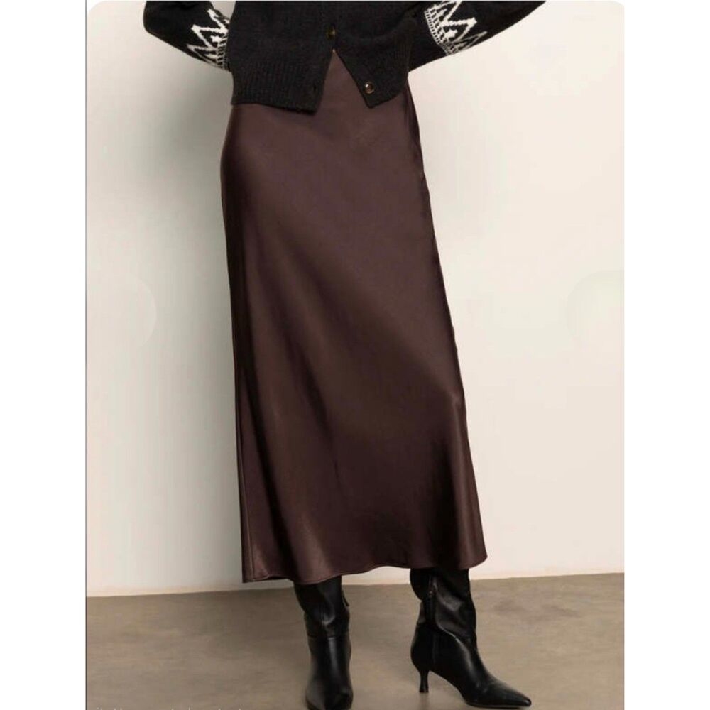 Sanctuary Brown Satin Everyday Maxi Skirt Size Large NWT